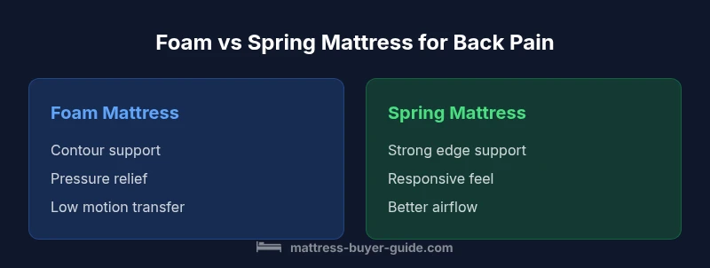 Two-column infographic comparing foam and spring mattresses for back pain