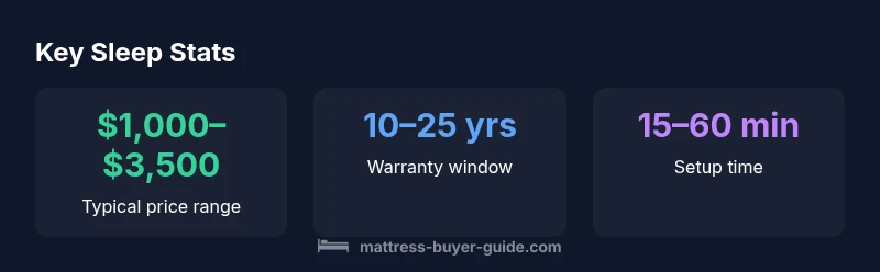 Infographic showing price range, warranty duration, and setup time for Sleep Number beds