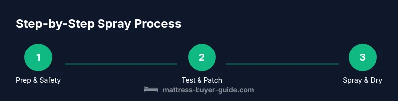 Infographic showing a 3-step process for safely applying bed bug spray to a mattress